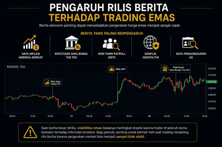 ilustrasi pengaruh rilis berita trading emas