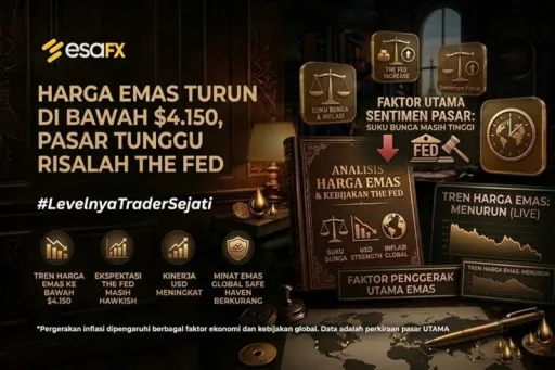 Harga Emas Turun di Bawah $4.150, Pasar Tunggu Risalah The Fed image for article Harga Emas Turun di Bawah $4.150, Pasar Tunggu Risalah The Fed
